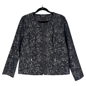 Dana Buchman Womens Blazer Size 16 Black W/ Silver Animal Print Full Zip Pockets